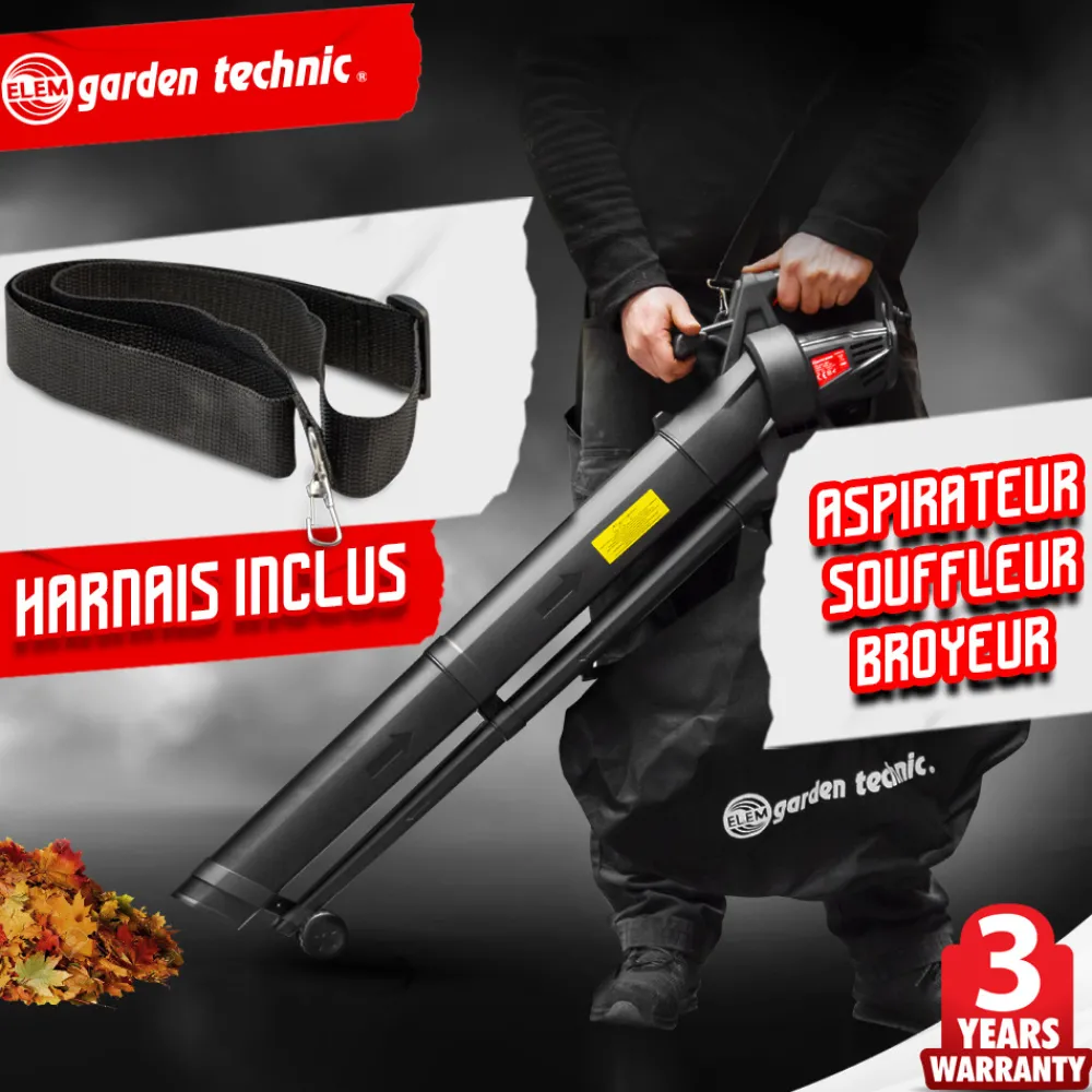 Elem Garden Technic Broyeurs, Nettoyeurs Et Souffleurs | - Aspirateur souffleur broyeur de feuilles 3000w - 270 km/h - 10:1 - sac 35l - ele