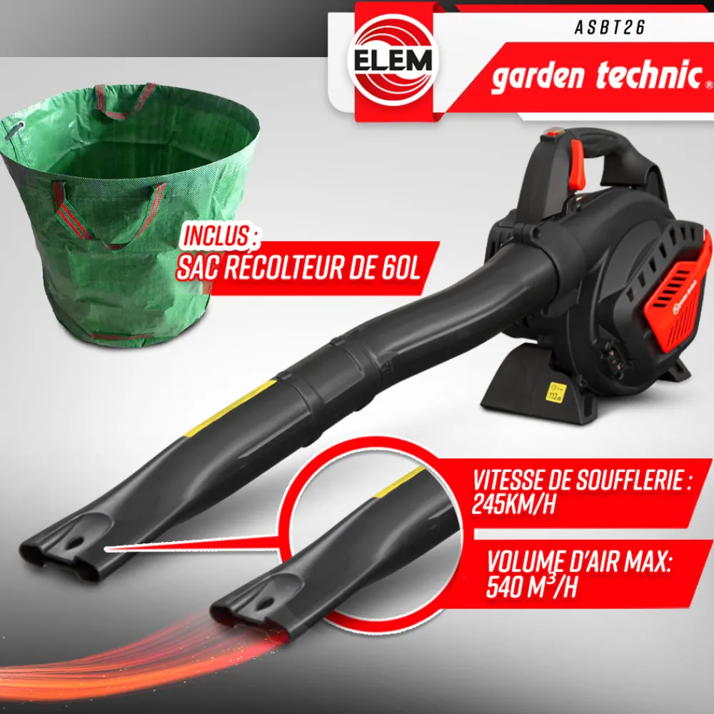Elem Garden Technic Broyeurs, Nettoyeurs Et Souffleurs | - Aspirateur souffleur broyeur thermique 25.4cc - elem garden