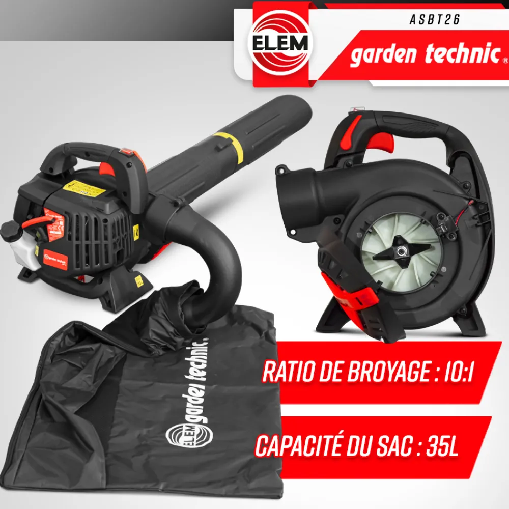 Elem Garden Technic Broyeurs, Nettoyeurs Et Souffleurs | - Aspirateur souffleur broyeur thermique 25.4cc - elem garden