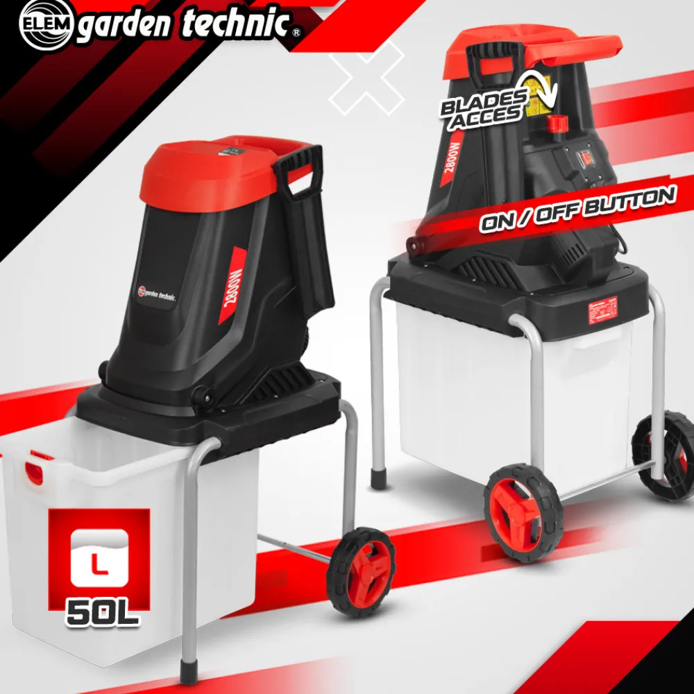 Elem Garden Technic Broyeurs, Nettoyeurs Et Souffleurs | - Broyeur de végétaux électrique 2800w avec bac récupérateur 50l - elem garden