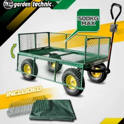 Elem Garden Technic Abris De Jardin, Serres Et Rangements | - Chariot de jardin en acier avec bâche amovible 138x62x68cm