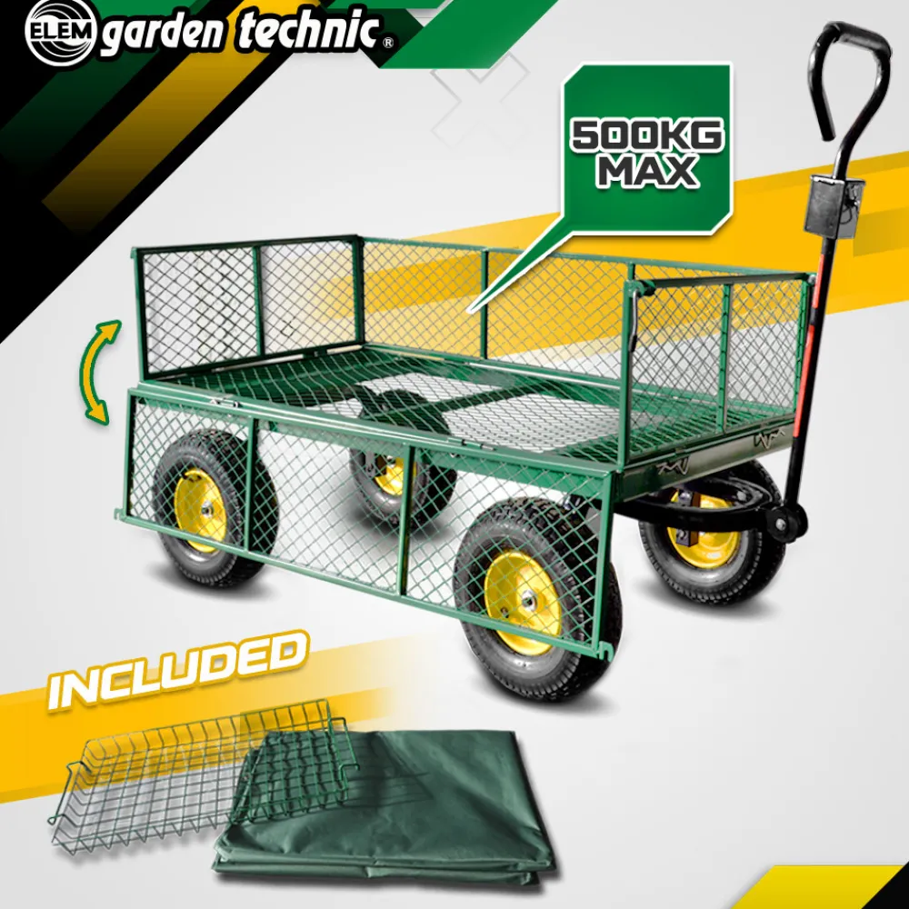 Elem Garden Technic Abris De Jardin, Serres Et Rangements | - Chariot de jardin en acier avec bâche amovible 138x62x68cm