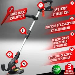 Elem Garden Technic Coupe-Bordures Et Débroussailleuses | - Coupe bordures sans fil 20v batterie lithium 2000mah - 25cm - elem garden