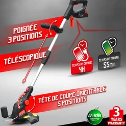 Elem Garden Technic Coupe-Bordures Et Débroussailleuses | - Coupe bordures sans fil 20v batterie lithium 2000mah - 25cm - elem garden