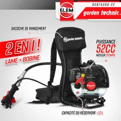 Elem Garden Technic Coupe-Bordures Et Débroussailleuses | - Débroussailleuse thermique dorsale 52cc - lame + fils - elem garden