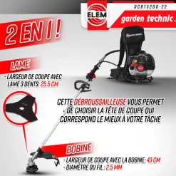 Elem Garden Technic Coupe-Bordures Et Débroussailleuses | - Débroussailleuse thermique dorsale 52cc - lame + fils - elem garden