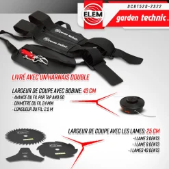 Elem Garden Technic Coupe-Bordures Et Débroussailleuses | - Débroussailleuse thermique 52cc - bobine + 3 lames - elem garden