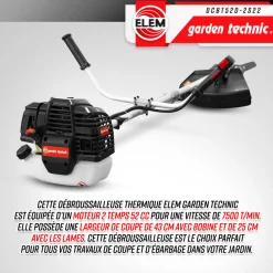 Elem Garden Technic Coupe-Bordures Et Débroussailleuses | - Débroussailleuse thermique 52cc - bobine + 3 lames - elem garden