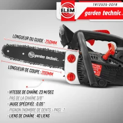 Elem Garden Technic Taille-Haies, Tronçonneuses Et Élagueuses | - Elagueuse thermique 25cc - guide 25cm - 2 temps - livrée avec 2 chaînes - elem g