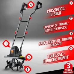 Elem Garden Technic - Motobineuse électrique 750w 32cm - 4 fraises Sale