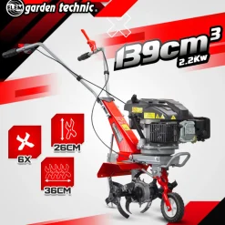 Elem Garden Technic - Motobineuse thermique 139cc - 4 fraises - largeur de travail 36cm - elem garden Online