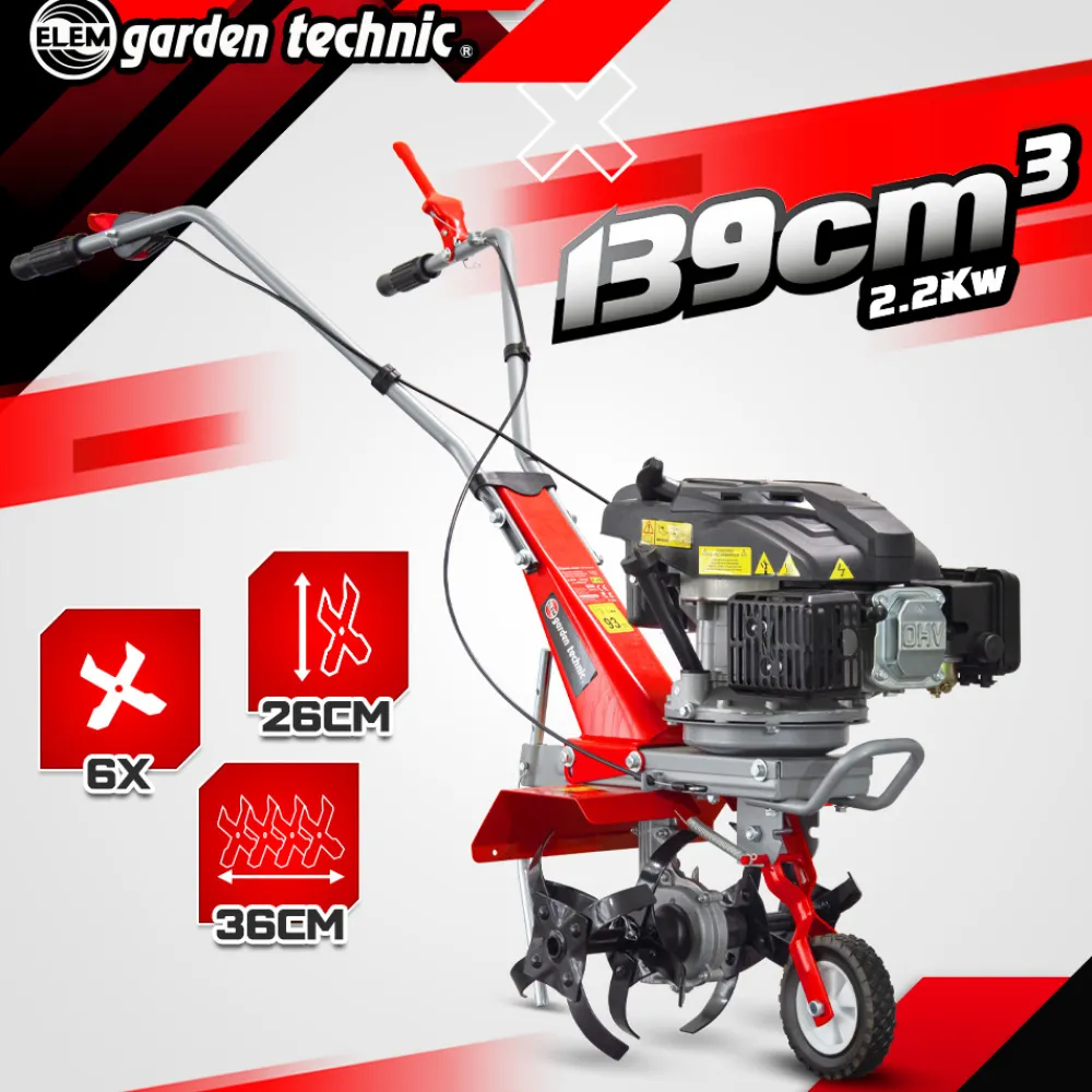 Elem Garden Technic - Motobineuse thermique 139cc - 4 fraises - largeur de travail 36cm - elem garden Online