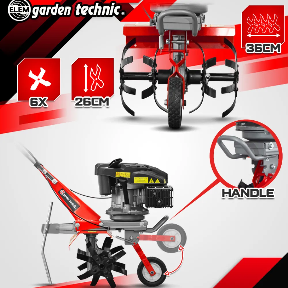 Elem Garden Technic - Motobineuse thermique 139cc - 4 fraises - largeur de travail 36cm - elem garden Online