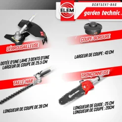 Elem Garden Technic Coupe-Bordures Et Débroussailleuses | - Outil multifonctions 4 en 1(débroussailleuse - taille haies - élagueuse) - 52cc