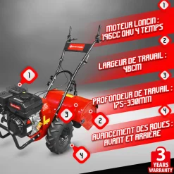 Elem Garden Technic Scarificateurs Et Motoculteurs | - Rotovateur 212cc avec une largeur de travail de 48cm - elem garden
