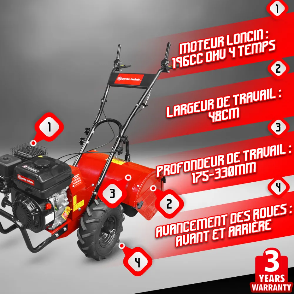Elem Garden Technic Scarificateurs Et Motoculteurs | - Rotovateur 212cc avec une largeur de travail de 48cm - elem garden