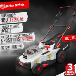 Elem Garden Technic - Tondeuse rechargeable 40v (2x20v) 37cm - batteries et chargeur fournis - elem ga Outlet