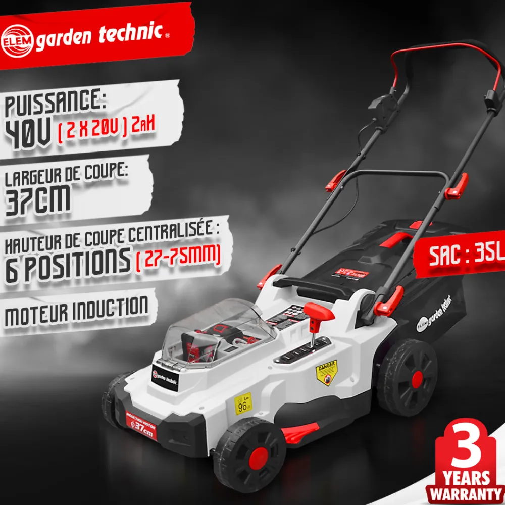 Elem Garden Technic - Tondeuse rechargeable 40v (2x20v) 37cm - batteries et chargeur fournis - elem ga Outlet