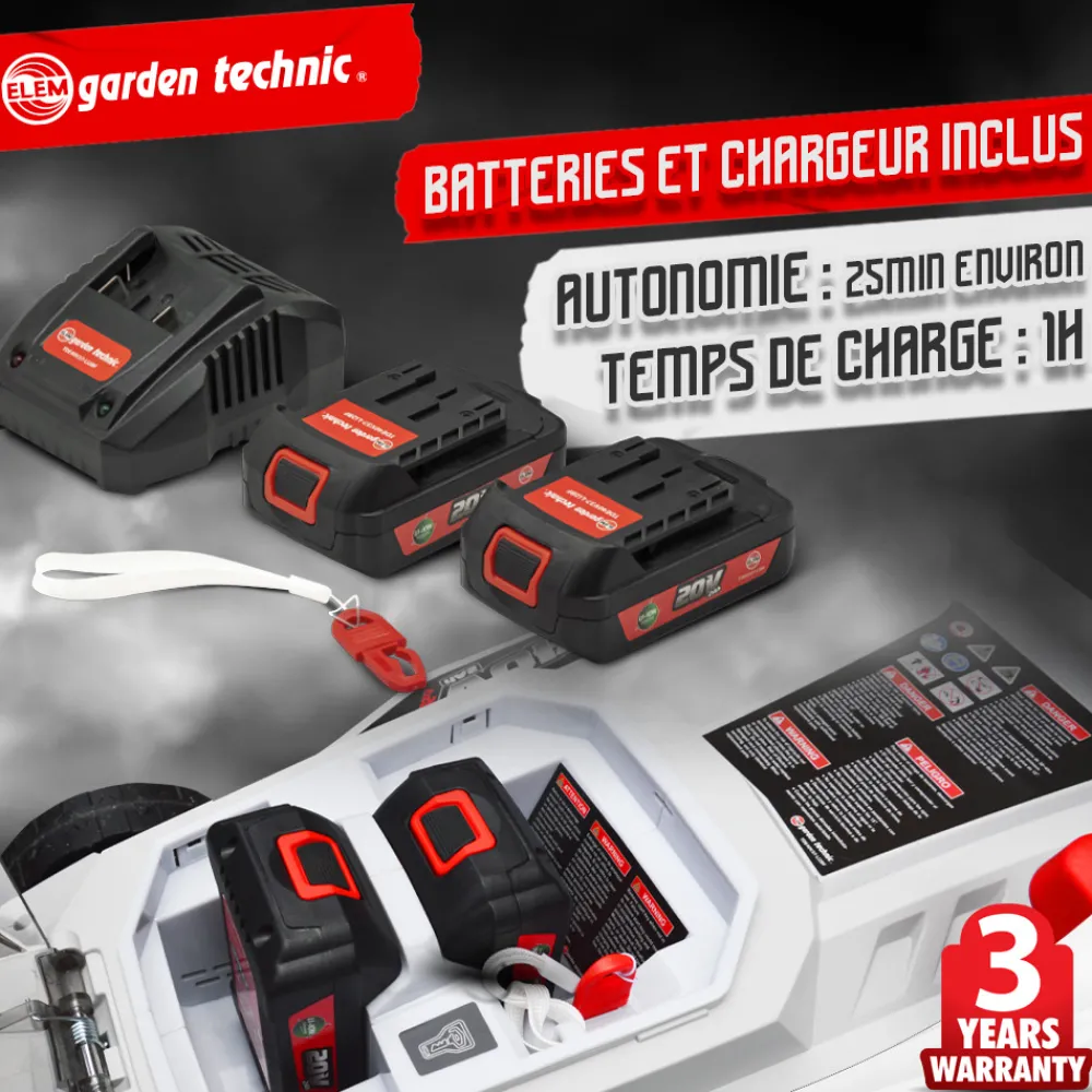 Elem Garden Technic - Tondeuse rechargeable 40v (2x20v) 37cm - batteries et chargeur fournis - elem ga Outlet