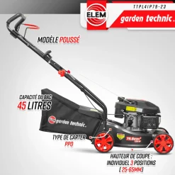 Elem Garden Technic Tondeuses | - Tondeuse thermique poussée 79.8cc avec carter en plastique -