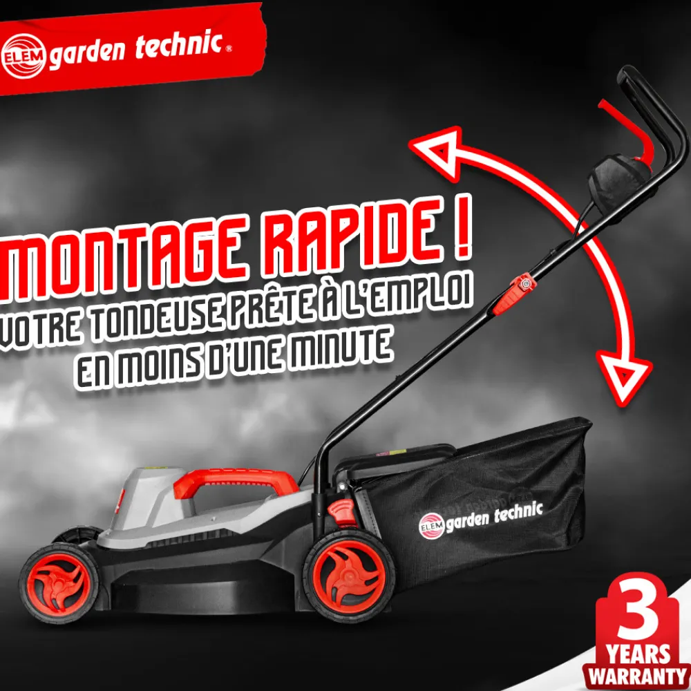 Elem Garden Technic Tondeuses | - Tondeuse à gazon électrique 1500w - largeur de coupe 37cm - elem garden
