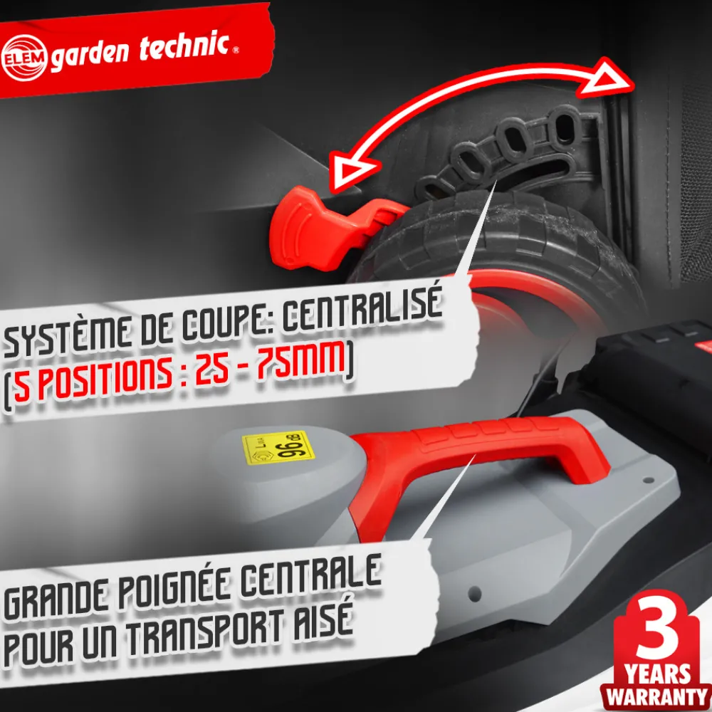 Elem Garden Technic Tondeuses | - Tondeuse à gazon électrique 1500w - largeur de coupe 37cm - elem garden