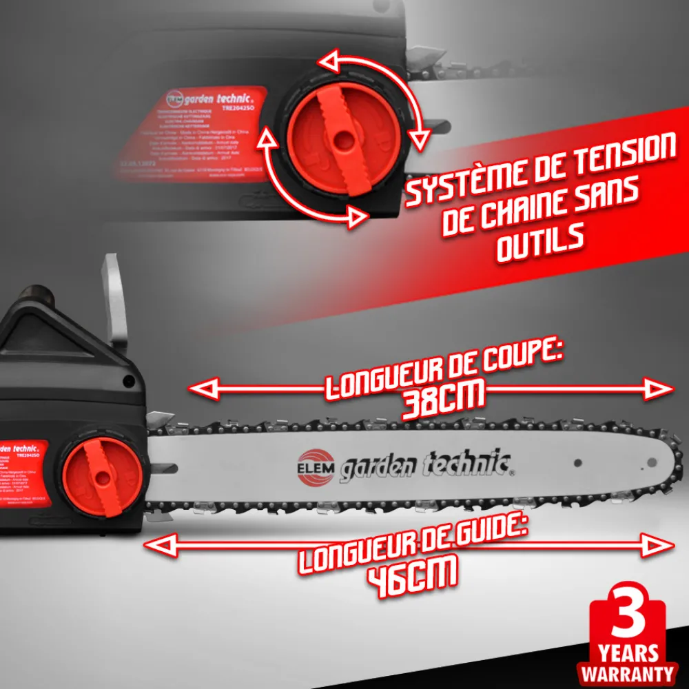 Elem Garden Technic - Tronçonneuse électrique 2000w - guide 40cm - 12,1 m/s - elem garden Sale