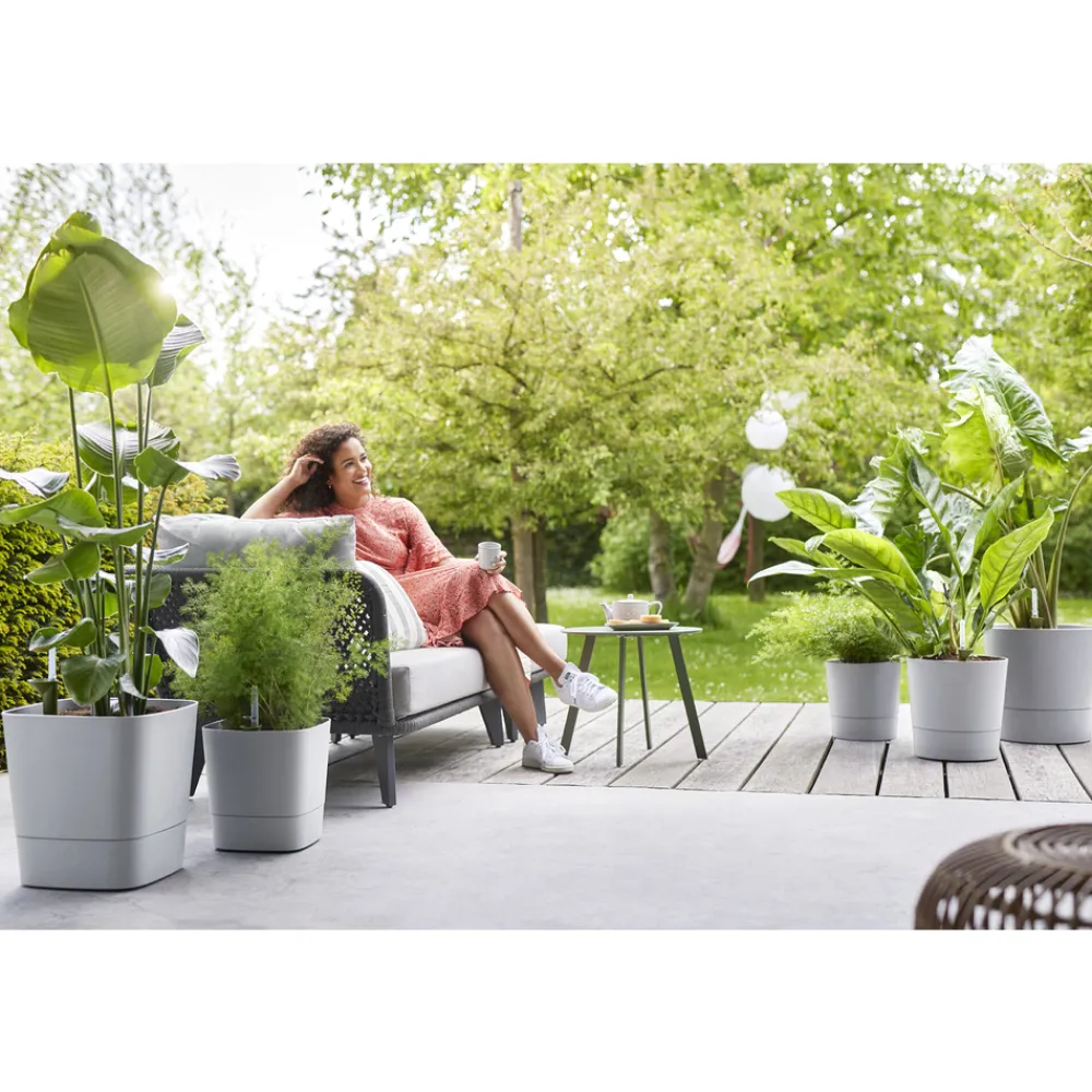 Elho - Pot Greensense Aqua Care ciment carré, à reservoir d'eau - L.30cm New