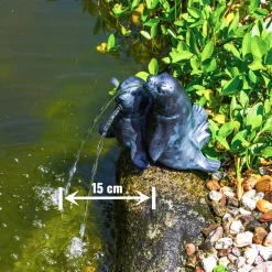Esotec - gargouille couple de chiens de mer avec pompe de bassin solaire 5 watts jeu d'eau 101656 Clearance