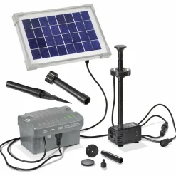 Esotec Bassins Et Fontaines | - Kit pompe de bassin solaire palermo 5/330 avec boîtier d'accumulateurs et anneau lumineux led 101775