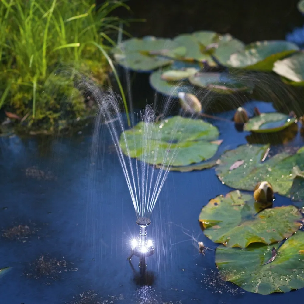 Esotec Bassins Et Fontaines | - Kit pompe de bassin solaire palermo 5/330 avec boîtier d'accumulateurs et anneau lumineux led 101775