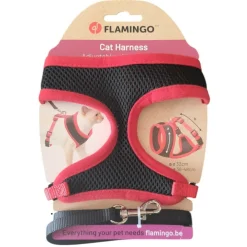 Flamingo - Harnais pour chat, couleur noir et rouge, taille m, réglable New