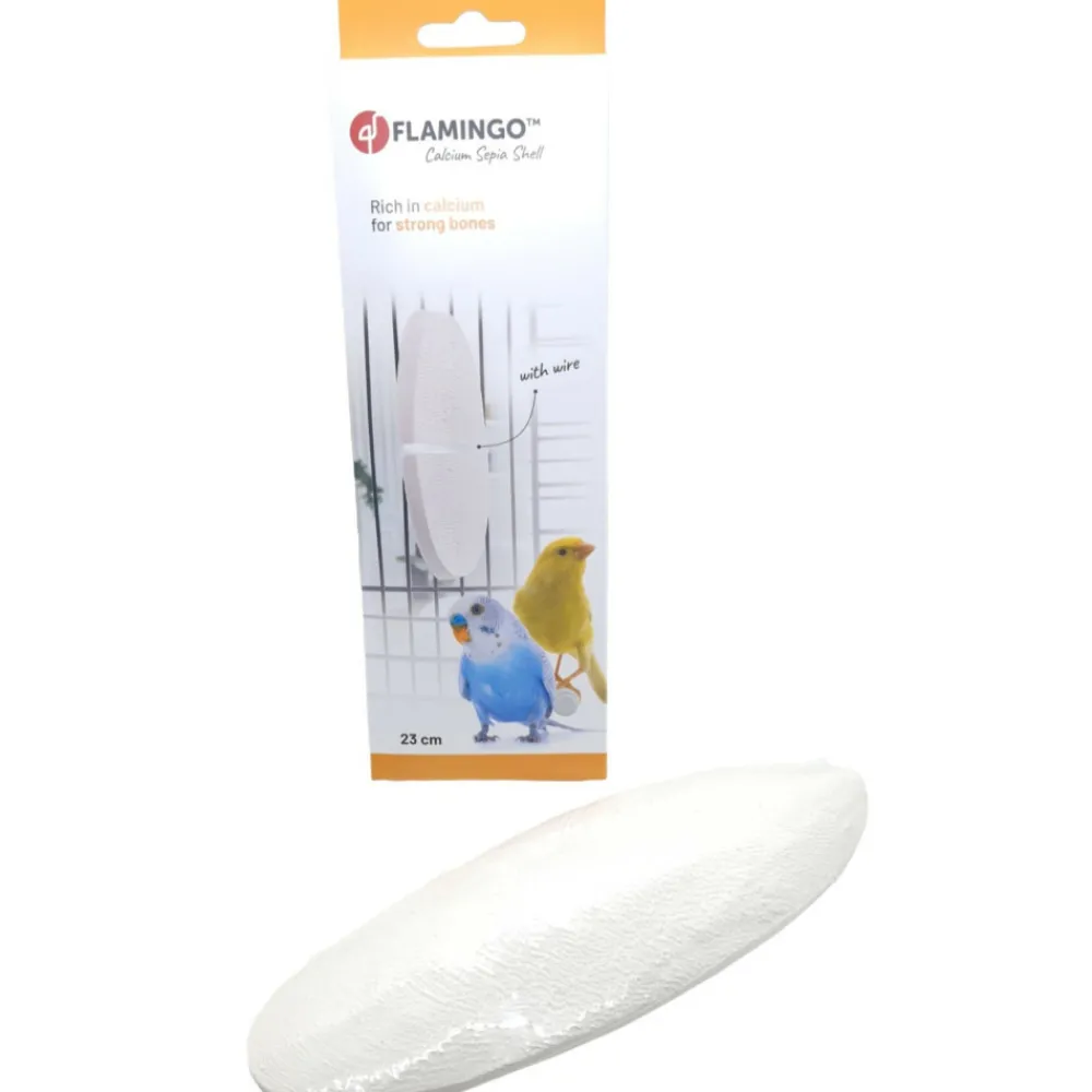 Flamingo - Un os de seiche blanc 23 cm avec support pour oiseaux Best
