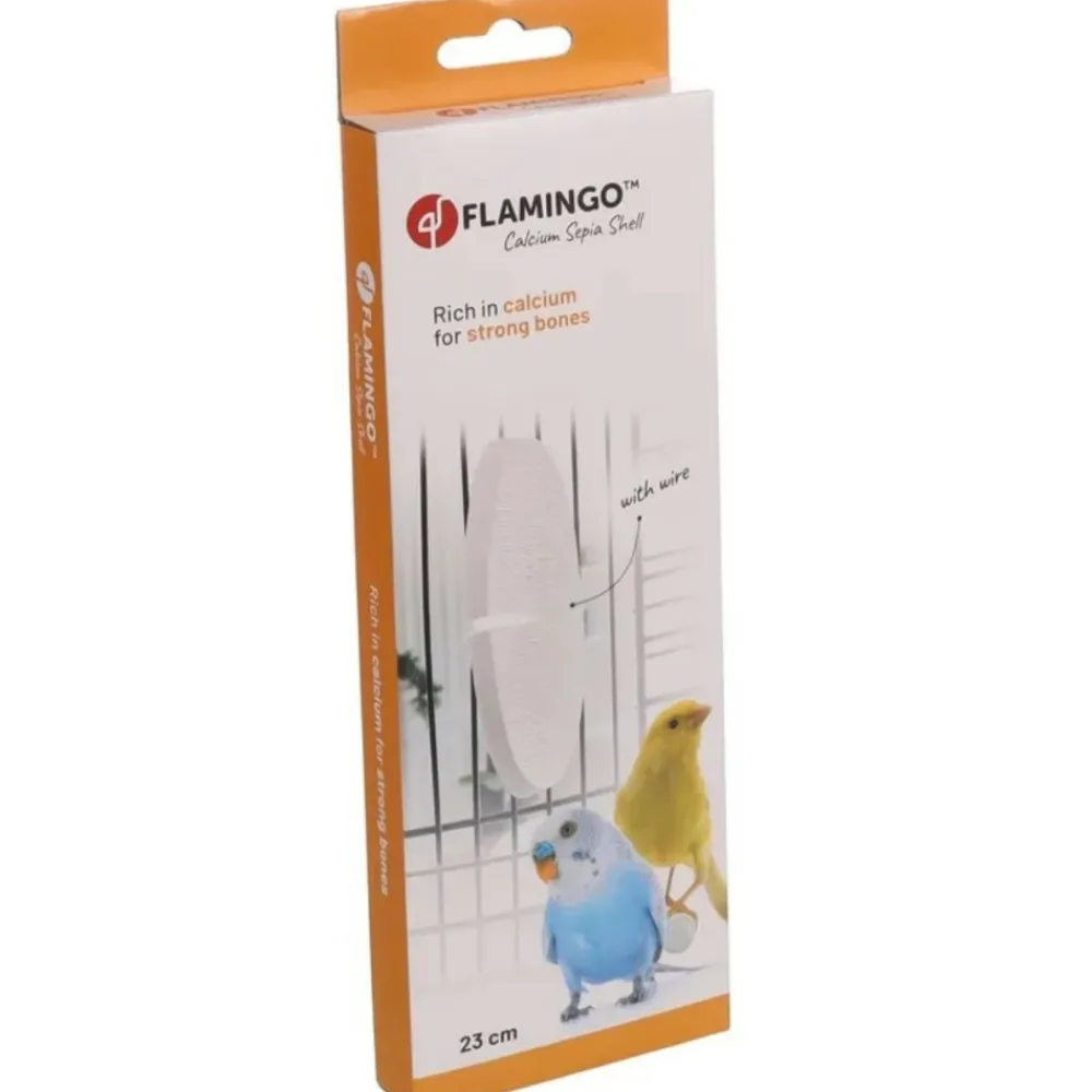 Flamingo - Un os de seiche blanc 23 cm avec support pour oiseaux Best