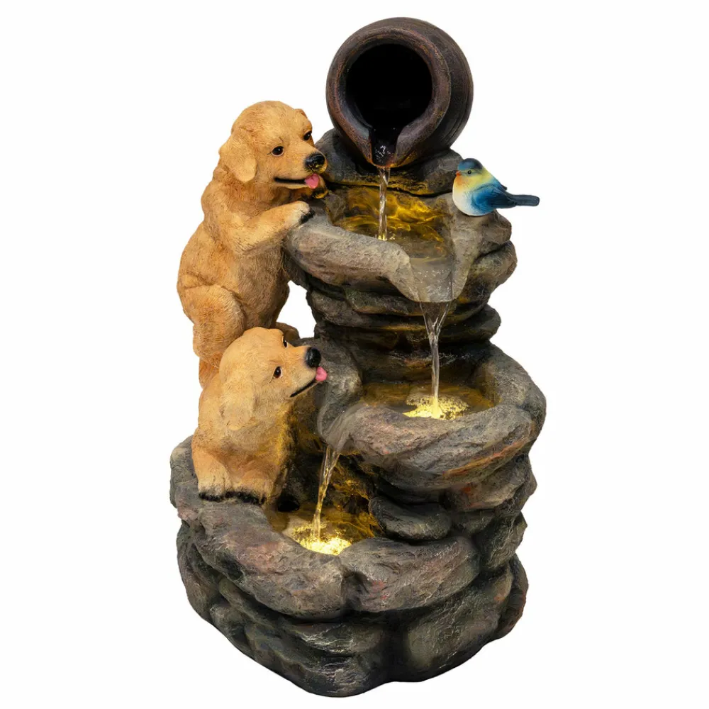 NA Bassins Et Fontaines | Fontaine de jardin canine creek avec éclairage led blanc chaud & brosse à nettoyage