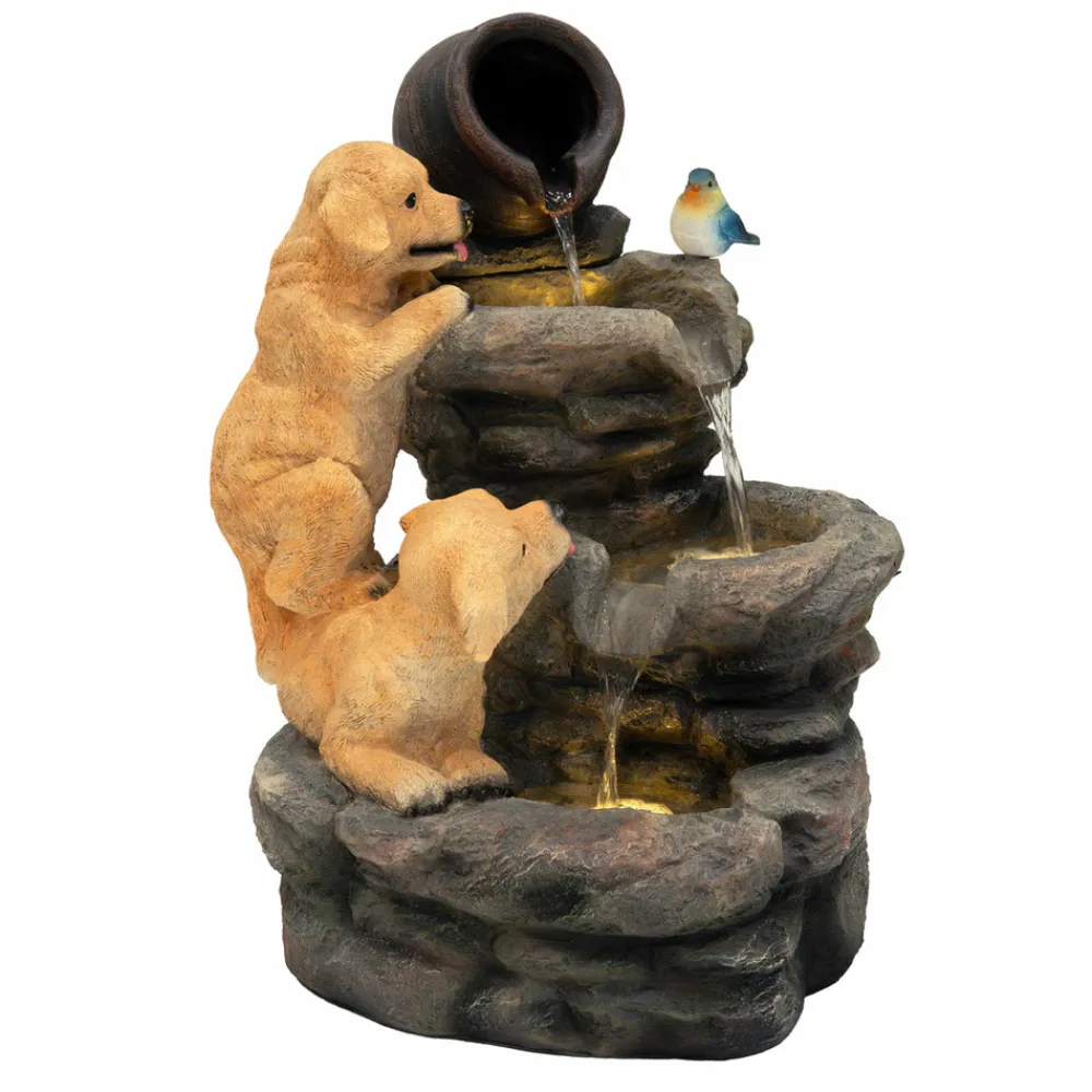 NA Bassins Et Fontaines | Fontaine de jardin canine creek avec éclairage led blanc chaud & brosse à nettoyage
