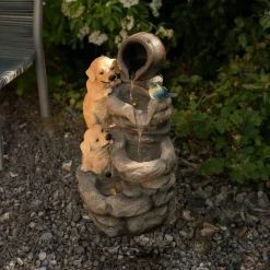 NA Bassins Et Fontaines | Fontaine de jardin canine creek avec éclairage led blanc chaud & brosse à nettoyage