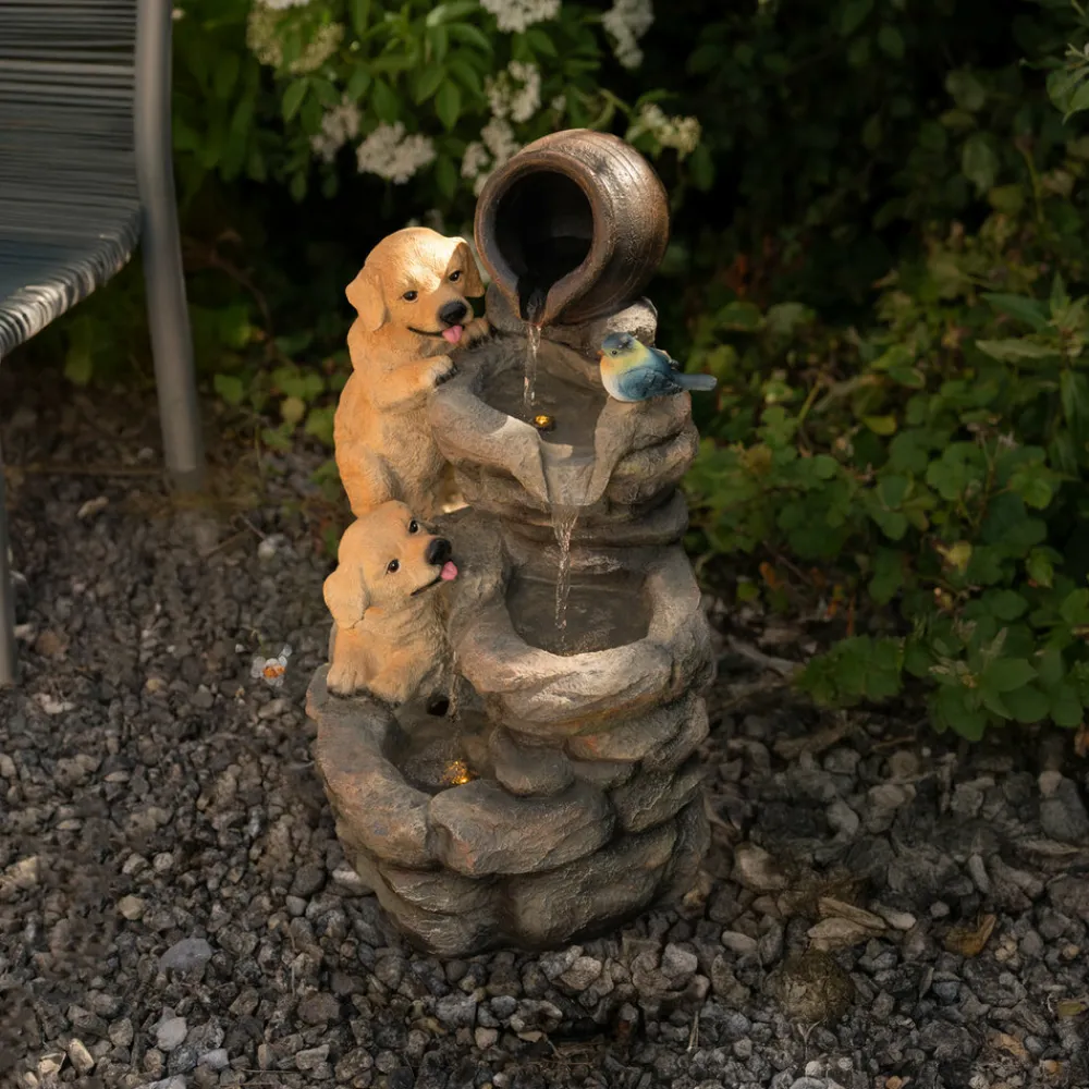 NA Bassins Et Fontaines | Fontaine de jardin canine creek avec éclairage led blanc chaud & brosse à nettoyage