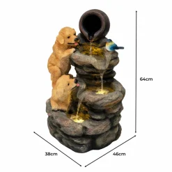 NA Bassins Et Fontaines | Fontaine de jardin canine creek avec éclairage led blanc chaud & brosse à nettoyage