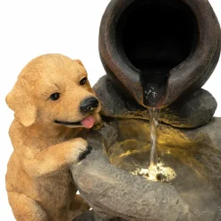 NA Bassins Et Fontaines | Fontaine de jardin canine creek avec éclairage led blanc chaud & brosse à nettoyage