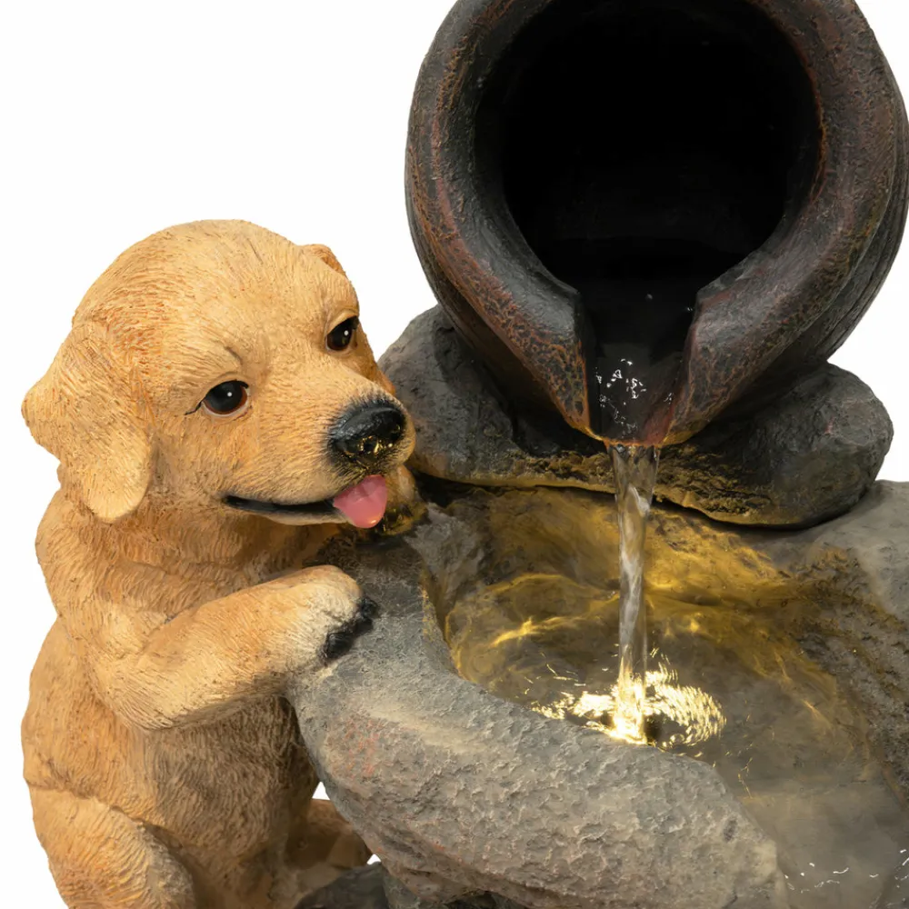 NA Bassins Et Fontaines | Fontaine de jardin canine creek avec éclairage led blanc chaud & brosse à nettoyage