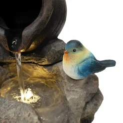 NA Bassins Et Fontaines | Fontaine de jardin canine creek avec éclairage led blanc chaud & brosse à nettoyage