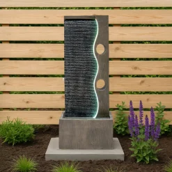 NA Fontaine de jardin harmony falls avec éclairage led blanc chaud & brosse à nettoyage Hot
