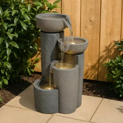 NA Fontaine de jardin tranquil tiers avec éclairage led blanc chaud & brosse à nettoyage New
