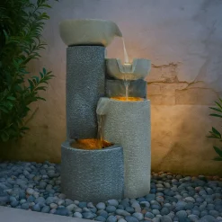 NA Fontaine de jardin tranquil tiers avec éclairage led blanc chaud & brosse à nettoyage New
