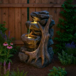 NA Fontaine de jardin willow springs avec éclairage led blanc chaud & brosse à nettoyage Sale
