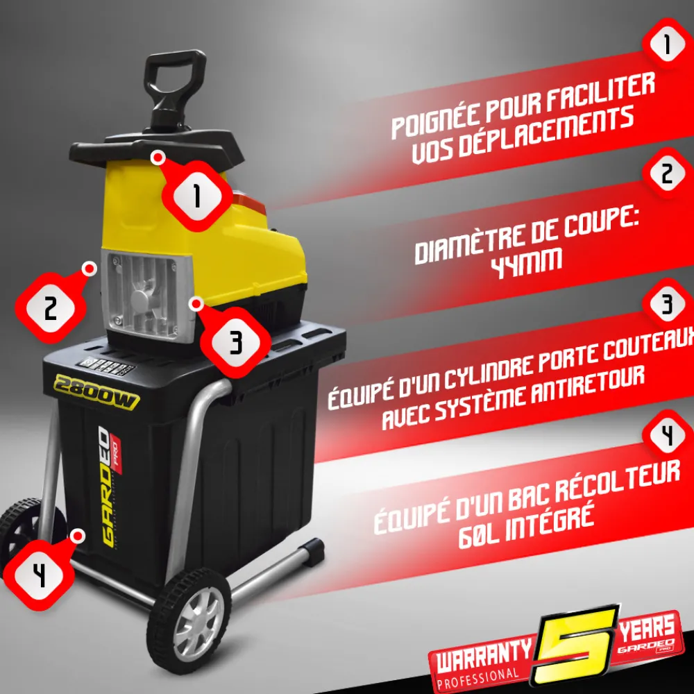 Gardeo Pro - Broyeur de végétaux électrique 2800w 44mm - gardeo Discount