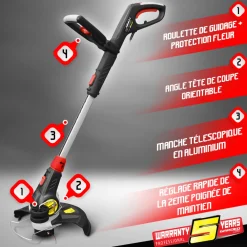 Gardeo Pro Coupe-Bordures Et Débroussailleuses | - Coupe bordures électrique télescopique 600w - 30cm