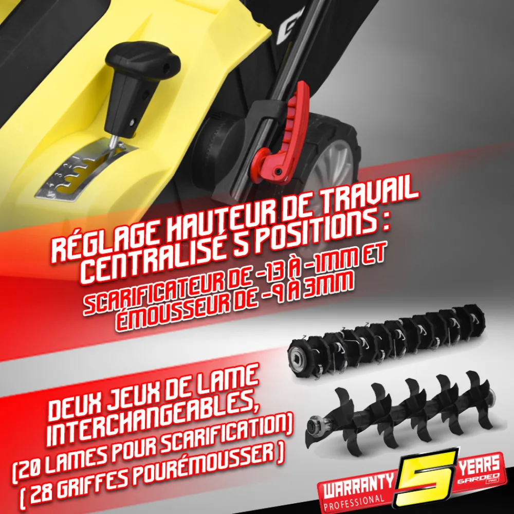 Gardeo Pro Scarificateurs Et Motoculteurs | - Scarificateur emousseur electrique 1800w - 40cm