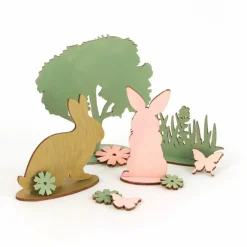 Graine Créative Décoration Créative | GRAINE CRÉATIVE - Décor en bois à monter soi-même lapins et nature 22,5 x 17,5 x 0,2 cm